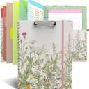 Clipboard Folder with Notepad Refillable Lined for Letter Size (11" x 8.5"), 5 Dividers with Storage 10 Pockets, Cute Spiral Foldable Clipboard with Metal Clip School Office Supplies (Garden Flowers)
