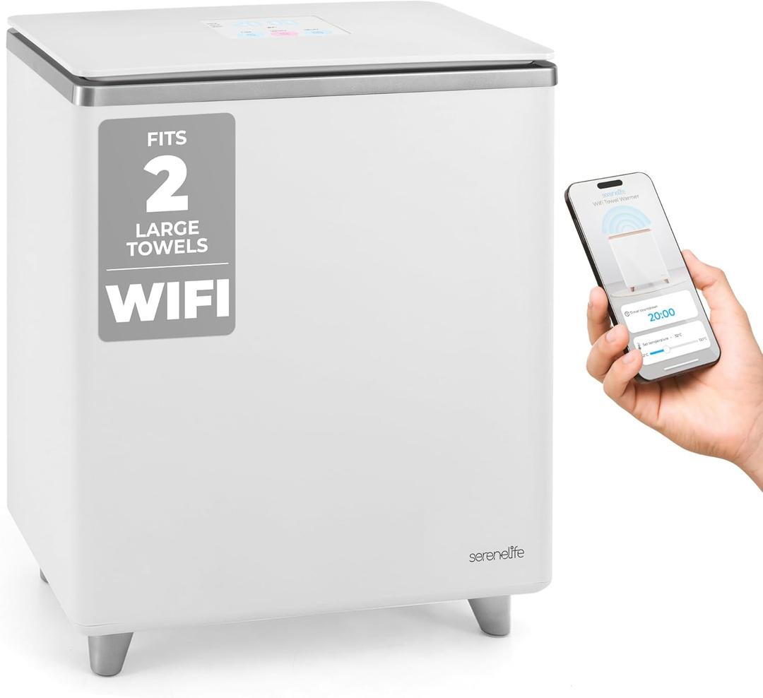 SereneLife WIFI Luxury Rectangle Towel Warmer - Spa & Bathroom Blanket Heater with Custom Fragrance, Auto Shut-Off, Fits 2 large Towels, Blankets, Bathrobes, PJ's - Perfect Gift for Him & Her (Silver)
