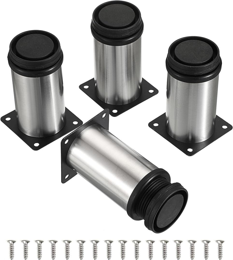 2 x 4 PCS Stainless Steel Furniture Legs Replacement Legs Adjustable Legs for Coffee Table Sofa Chair (4 Inch)
