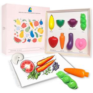 R&DLanci Toddler Crayons 8 Count, Non Toxic Washable Crayons for Toddlers, Unbreakable Easy-Grip Vegetable & Fruit Shaped Crayon for Little Hands, Art and Craft Supplies for Kids