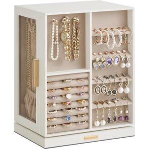 SONGMICS Jewelry Box 360 Rotating, Jewelry Storage Case with 5 Drawers, Jewelry Organizer, Glass Window, Spacious, Vertical Jewelry Storage, Open Design, Great Gift, Cloud White UJBC170W01