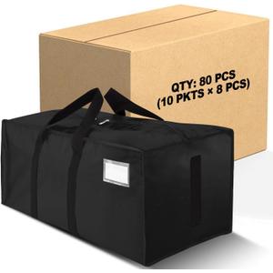 80 Pack Large Strong Moving Bags with Zippers & Carrying Handles - Water-Resistant - Heavy Duty Storage Tote for Space Saving, Fold Flat, Alternative to Moving Box (Black)