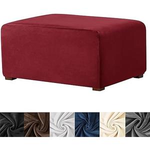 HFCNMY Ottoman Cover Rectangle, Stretch Velvet Slipcovers Rectangle Thick Covers Slipcover for Ottomans Soft Foot Stool with Elastic Bottom Red Large (ASMFDT20230725-20)
