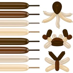 Gradient Brown Party Long Balloons, 100 Pcs Mocha Brown Nude Khaki Gray Sand White Tan Neutral Twisting Animals Long Skinny Balloons for Baby Shower Bear Wedding Birthday Party Decorations