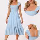 Allegra K Boho Midi Dress for Women's Square Neck Ruffle Tiered Flowy Smocked Sundress (Blue, XS)