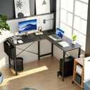L Shaped Computer Desk, 49 Inch Corner Work Table with CPU Shelf & Side Bag, Wooden PC Table for Writing Study Home Office, Black (Black 49inches)