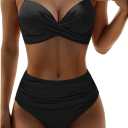 Aqua Eve Women Underwire Bikini High Waisted Bathing Suit Tummy Control Two Piece Swimsuit