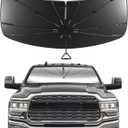 Windshield Sun Shade Umbrella for Dodge Ram 2500/3500 2019-2025 with 5 Inch Wide Sensor 2019-2025. Foldable Umbrella Sunshade with Silver Heat Shield to Keep Cool UDS