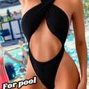 Kaei&Shi Sexy One Piece Swimsuit for Women,Cut Out Criss Cross Bathing Suit,Thong Monokini Swimsuits (Black, L)