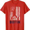 Boston Massachusetts American Flag Baseball Weathered T-Shirt (Small)
