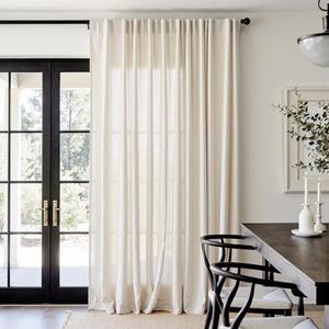 jinchan Beige Linen Blend Curtain 96 inch Length 1 Panel for Sliding Door, Light Filtering 100 inch Extra Wide Farmhouse Drape with Rod Pocket Back Tab(100W x 96L, Ecru)