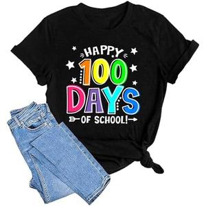 100 Days of School Shirt for Women Happy 100th Days School Teacher Graphic 100 Days Tshirt Tee Tops M