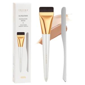 docolor Flat Foundation Brush and Makeup Spatula Set, Ultra Thin Liquid Foundation Brush Dual Edged Spatula Premium Makeup Face Tool for Blending, Cream, Thin Makeup Brush & Make up Tool (04.Foundation Brush&Makeup Sputala)