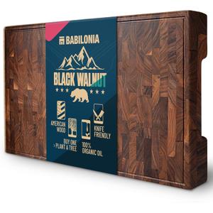 XXL American Black Walnut Cutting Board (ExtraThick 1.7"), Premium Quality & Professional Butcher Block. Heavy Duty End Grain Wood Chopping Board 24"L x 15"W (Oil bottle & Plate included)