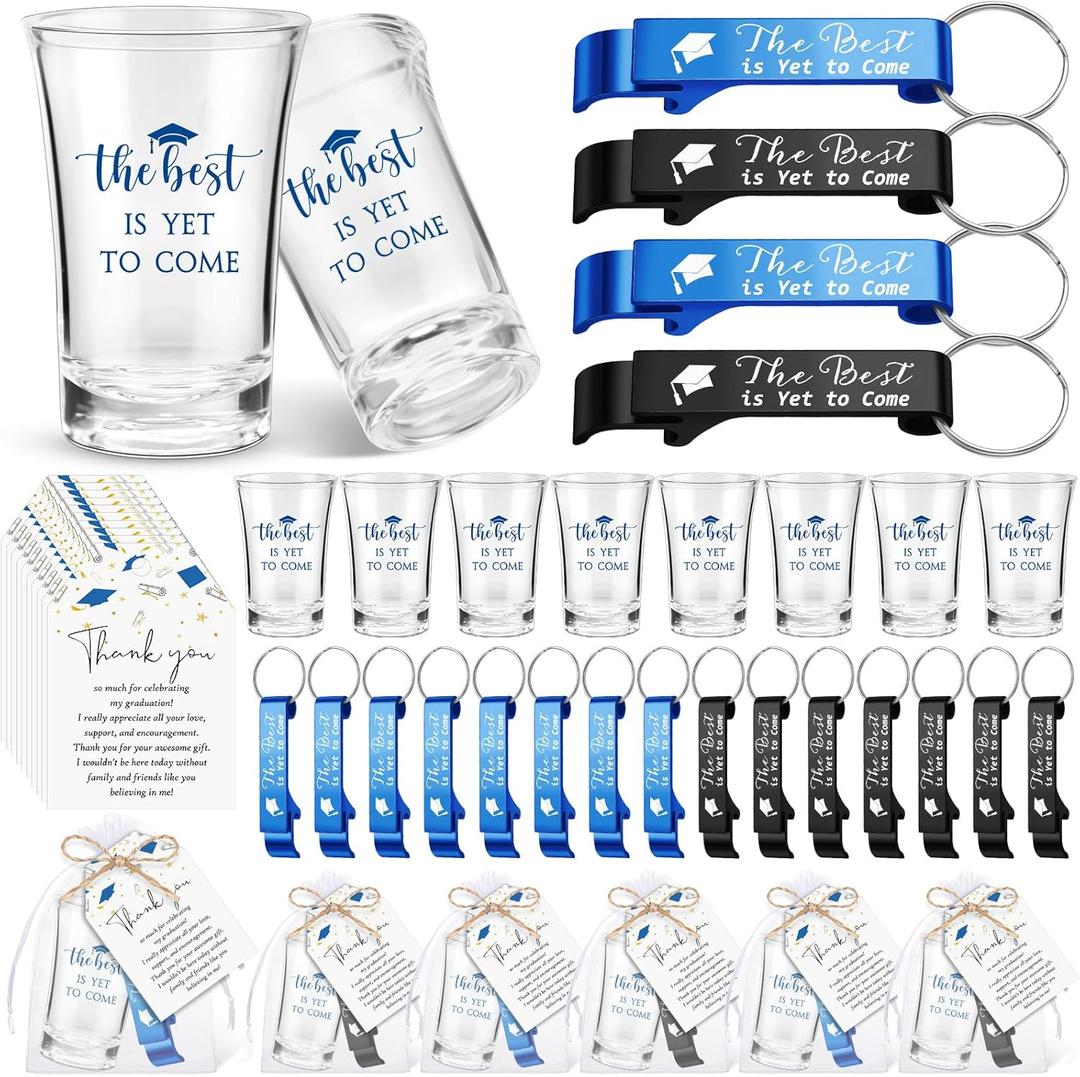Maxcheck 25 Sets Graduation Party Favors the Best Is Yet to Come Acrylic Shot Glasses Bottle Opener Keychain Thank You Card Bulk Grad High School College for Guests Souvenir Gifts (Blue)