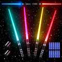 SANCO Light Up Saber Set for Kids - 4 Pack 7 Colors Retractable Power Swords with 2PCS Black Cloaks & Glowing Devil Horns Headbands, Cosplay Party Decoration, Christmas Birthday Gifts for Boys & Girls