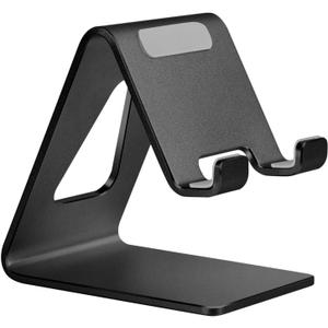 Cell Phone Stand for Desk, Desktop Phone Holder, Aluminum Mobile Phone Stand for iPhone 15 14 13 12 pro Mini 11 X Xr Xs max 8 7 6 6s Plus Samsung Galaxy S21 Ultra All Smart Phones, Black
