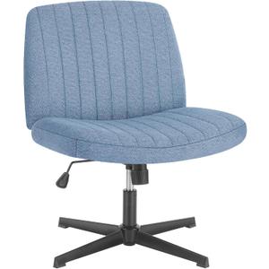 Armless Desk Chair, Criss Cross Chair No Wheels, Fabric Padded Desk Chair, Modern Swivel Height Adjustable Office Chair with Wide Seat for Home, Office, Make Up, Bed Room - Blue