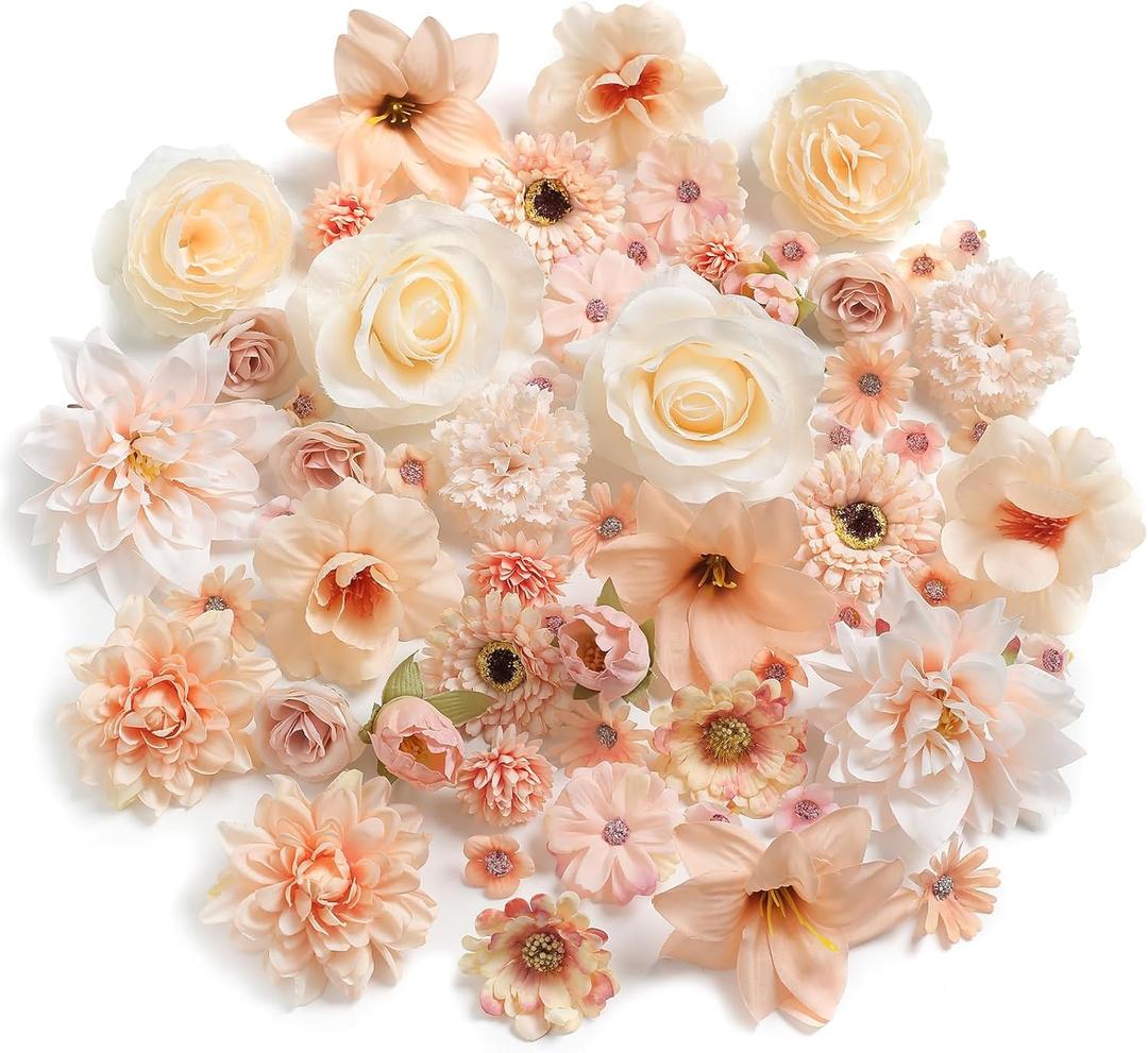 Fake Flowers Heads Bulk Champagne Mini Artificial Silk Flower for Crafts, Small Artificial Daisy Roses Faux Flowers for Graduation Cap DIY Cake Wedding Party Home Garland Decoration