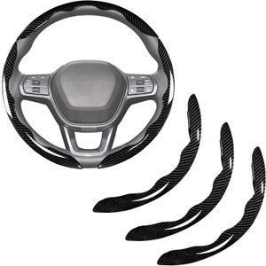 Carbon Fiber Steering Wheel Covers 3 Piece Clip on Steering Wheel Cover (Black) (Standard Size[14"1/2-15"])