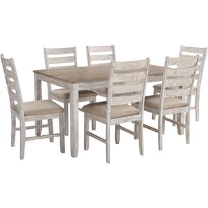 Signature Design by Ashley Skempton Cottage Dining 7 Piece Set  Rectangular Table & 6 Upholstered Chairs | Coastal Chic Meets Farmhouse, Whitewash