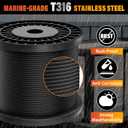 Black Stainless Steel Cable for Railing - 1000FT 1/8" T316 Wire Rope for Deck Cable Railing System Kit, 0.13 inches