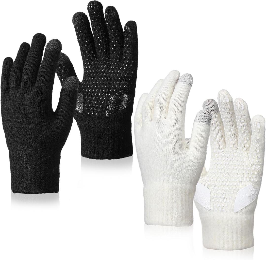 Berlune 2 Pairs Wool Knitted Skate Gloves Gel Padded Anti-Slip Ice Skating Gloves Winter Snow Warm Mitten for Women Men Outdoor Skating Cycling Driving Biking Running