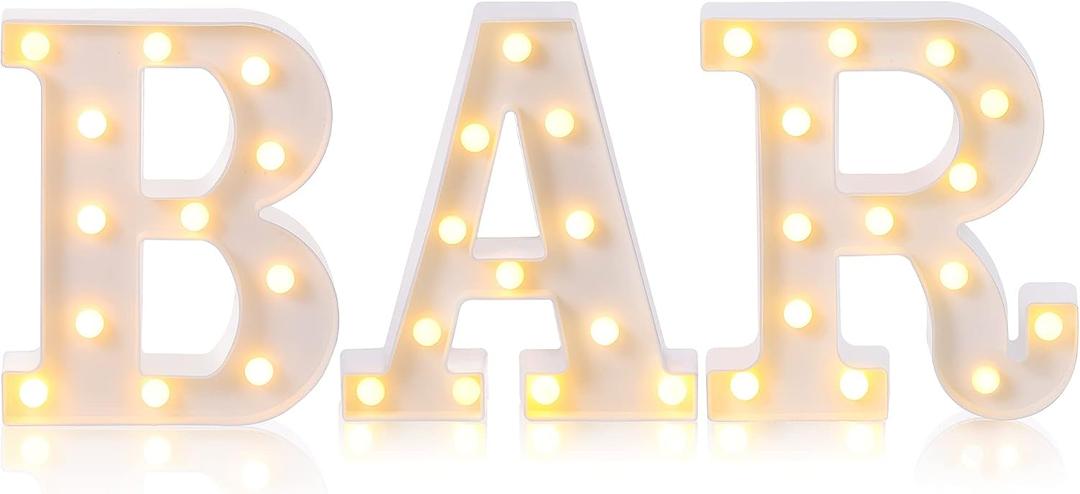 Mudder 3 Pieces Illuminated Marquee Bar Sign LED Letter Light Alphabet Letter Sign Battery Powered Night Light for Home Party Birthday Halloween Christmas Decoration(White)