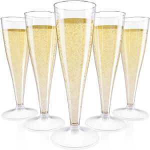 JOLLY CHEF 50 Pack Plastic Champagne Flutes Disposable 4.5 oz Clear Plastic Champagne Glasses Suitable for Wedding, Thanksgiving Day, Christmas