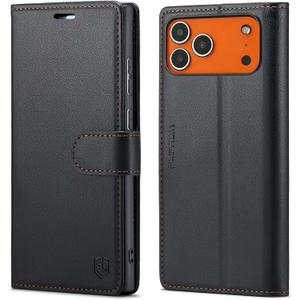 Wallet Case for iPhone 17 pro with Credit Card Holder,PU Leather Folio Flip Kickstand Protective Shockproof Cover for Apple 17 pro Phone Case (Black, for iPhone 17 Pro - 6.3'')