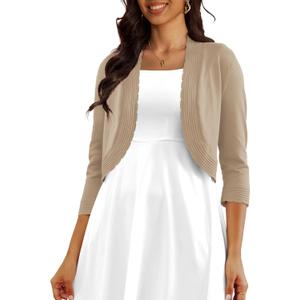 CPOKRTWSO Women's 3/4 Sleeve Cropped Cardigan Sweaters Open Front Bolero Shrugs for Women S-XL (Beige, S)