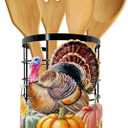 Thanksgiving Turkey Utensil Holder, Thanksgiving Turkey Pumpkin Kitchen Decor Utensil Organizer for Countertop, Fall Metal Cooking Tools Farmhouse Counter Decor, Kitchen Gifts Utensil Caddy Harvest