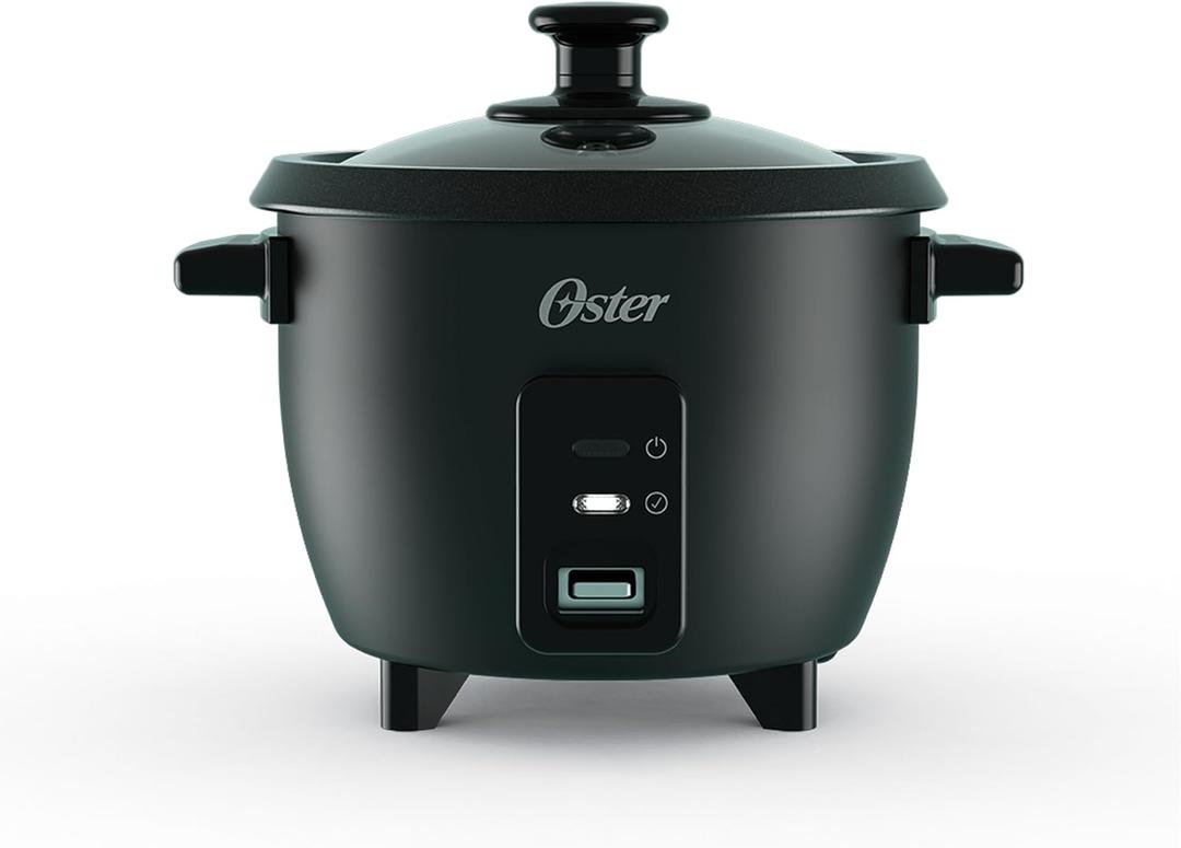 Oster 6-Cup Rice Cooker with Steamer Tray, Electric Rice Maker, Automatic Keep Warm, Nonstick Inner Pot, Black
