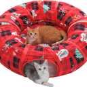 PAWZ Road Cat Tunnel, Red Cat Donut Tunnel Collapsible Cat Tunnel Tube Dia-38 inches with Soft Mat for Indoor Cats, Rabbits and Puppies, Red