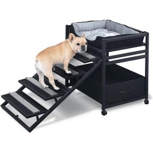 Pet Steps 2-in-1 Foldable Stairs & Ramp with Cats/Dogs Chair with Ramp High Beds, Folding Pet Steps for Medium Small Dogs, Cat Ladder, with Storage Cabinet