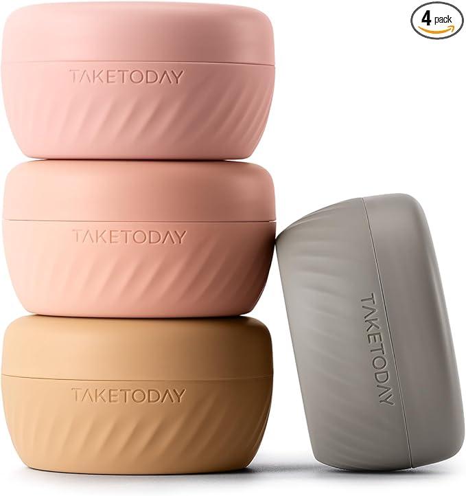 TakeToday Travel Containers for Toiletries, 2oz, 4 Pack, Apricot | Air Travel Leak-Proof, TSA Approved, Silicone Jars with Lid, for Cosmetics & Toiletries