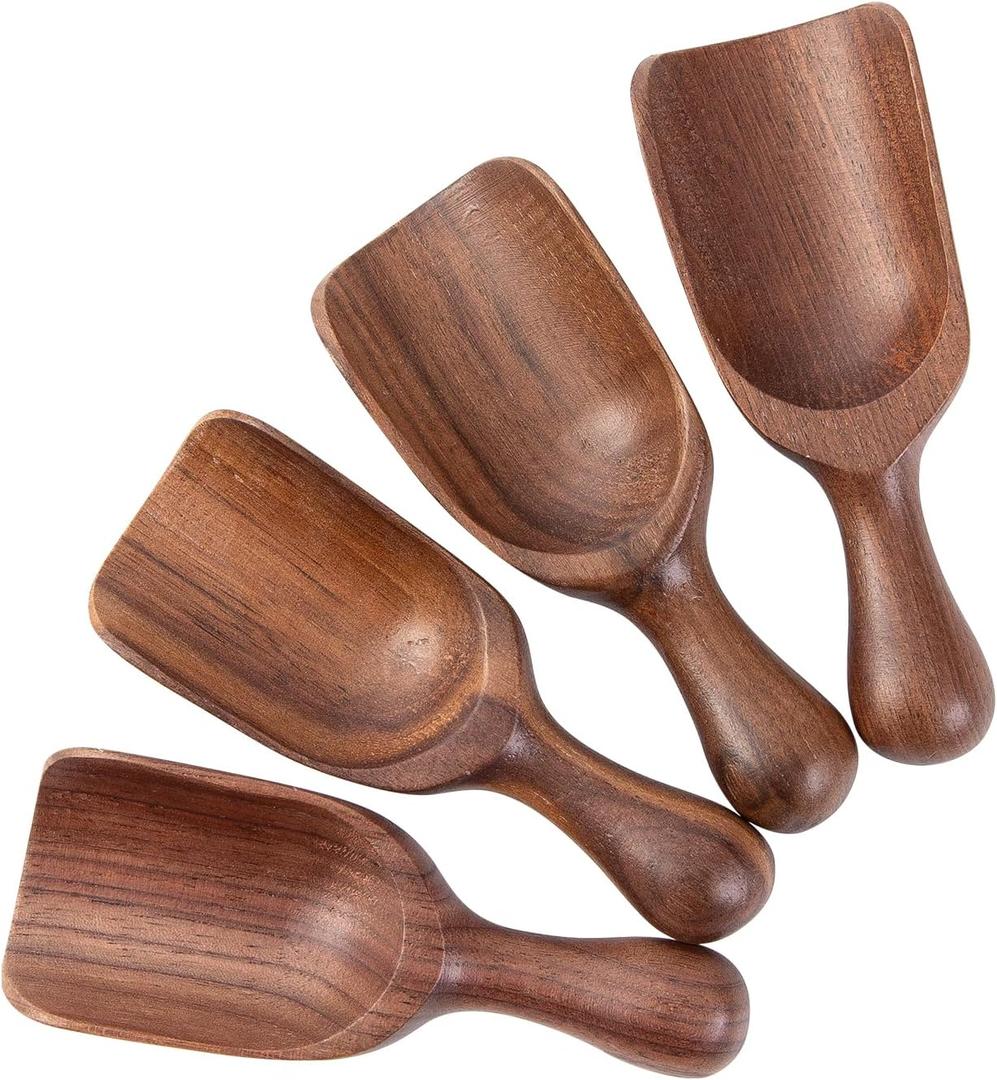 4PCS Wooden Small Scoops for Canisters Mini Wooden Scoops for Jars Measuring Scoops for Food Premium Black Walnut Wood Scoops for Coffee Seasoning Bath Salt Container Laundry Scoop-Multipurpose