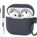 AhaStyle AirPods 4 Case Cover (2024) with Cleaning Kit, Soft Silicone Shockproof Cover Skin for Apple AirPods 4, Support USB-C & Wireless Charging (A1-Midnight Blue)