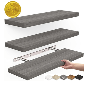 BAYKA Floating Shelves, Wall Mounted Rustic Wood Shelves for Bathroom, Bedroom, Living Room, Kitchen,Small Hanging Shelf for Books/Storage/Room Decor with 22lbs Capacity (Grey, Set of 1, 15.7in)