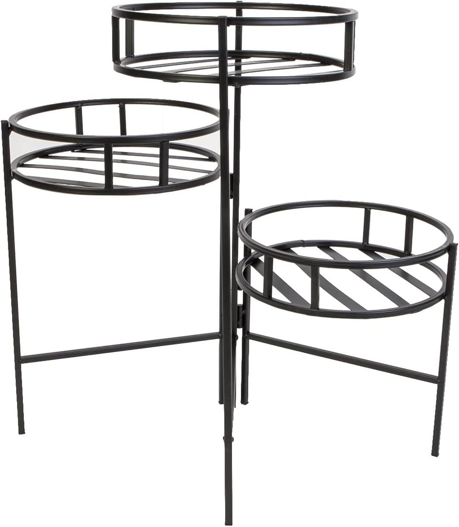 Panacea 86715 Plant Stand with Contemporary Design and 3-Tier Round Fold Out, 21-Inch Height, Black