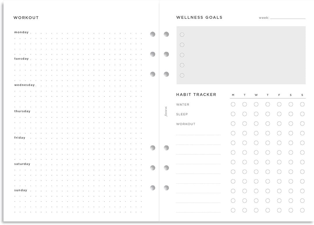 Filofax Organizer Refill, A5 Size, Wellness Trackers Pack, White Paper, 8.26" x 5.82", 56 Sheets (B132687)