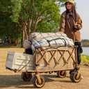 Whitsunday Collapsible Folding Wagon with Table,Heavy Duty Utility Beach Wagons with Opened Tailgate and All-Terrain Wheels for Camping,Garden,Sports Khaki