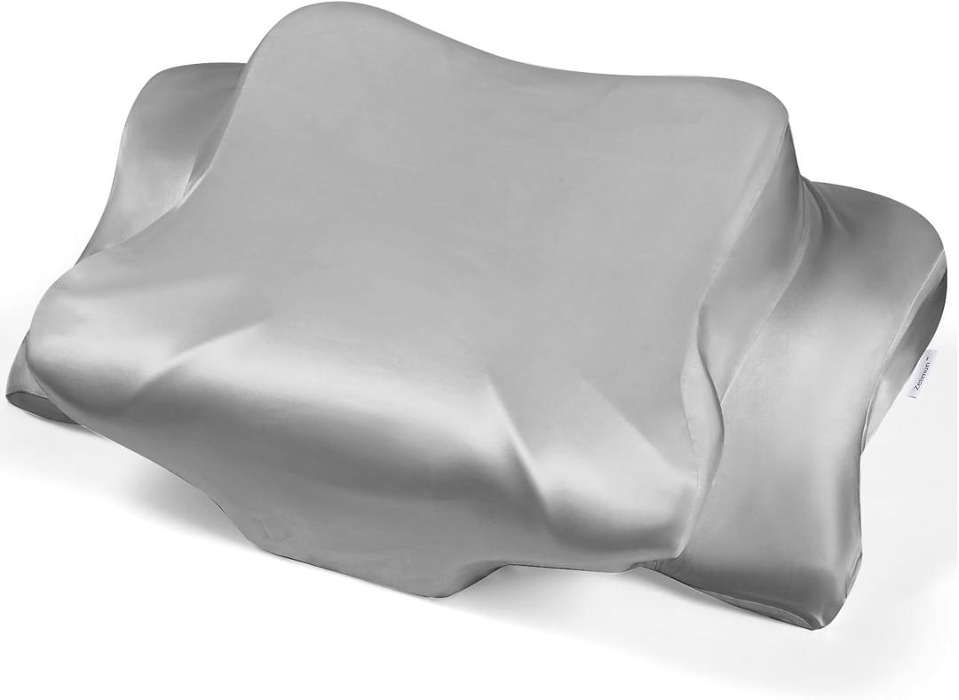 Satin Pillowcase for Cervical Pillows, (Cover Only) Fit for Orthopedic Neck Support Pillow, Silky Smooth Pillowcase Cover with Zipper Closure (Gray)