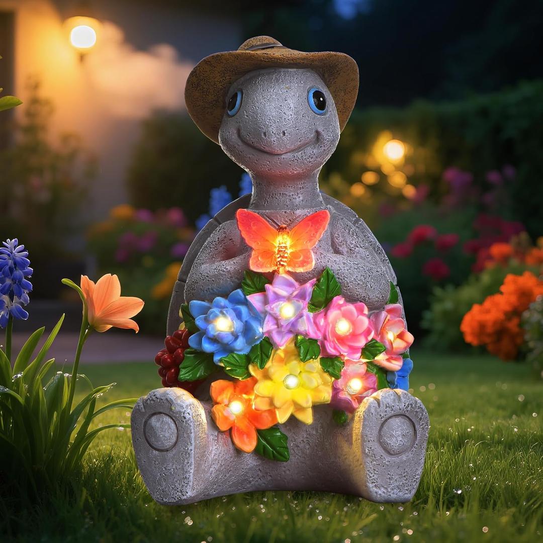 Solar Garden Outdoor Statues Turtle with 8 LED Lights, Yard Decor Tortoise for Ornament, Mom Birthday Gifts for Women, Housewarming Gifts for Patio, Porch, Balcony