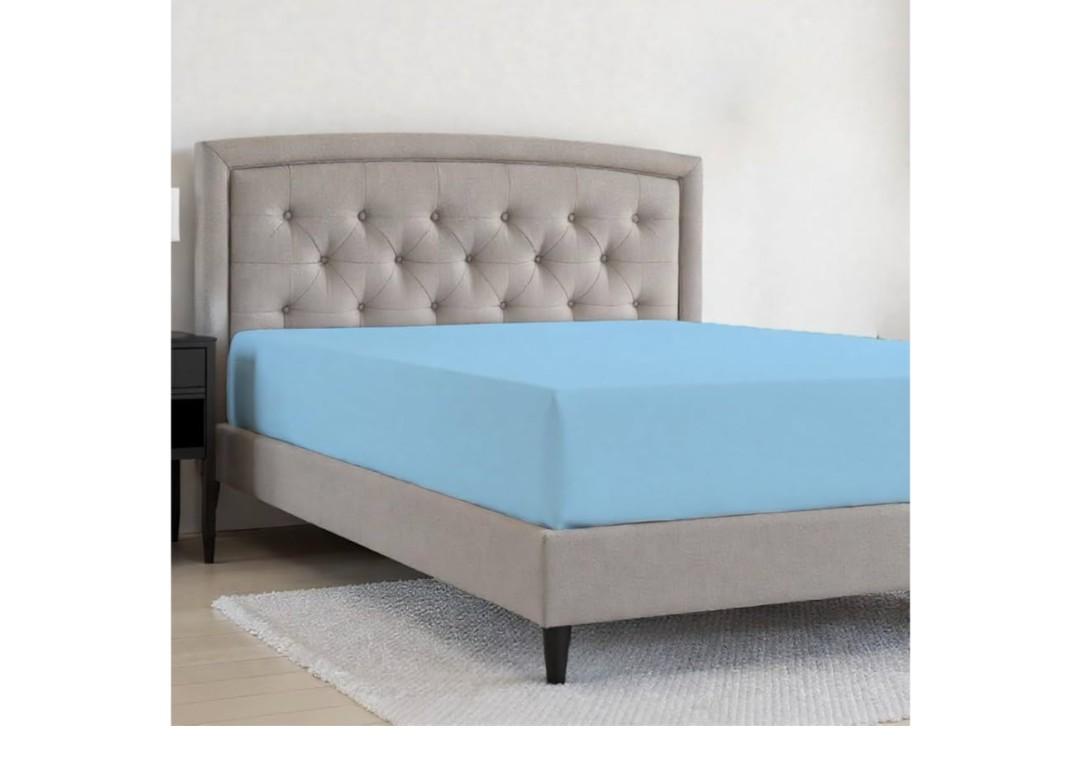Egyptian Cotton Queen Fitted Sheet Only 800 Thread Count Sateen Weave, 18 Inch Deep Pocket, Soft, Breathable & Cooling Fitted Sheet, Light Blue