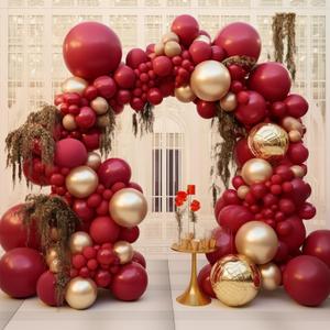 PartyWoo Red and Gold Balloons, 140 pcs Ruby Red and Chrome Gold Balloons Different Sizes Pack of 18 Inch 12 Inch 10 Inch 5 Inch for Balloon Garland or Arch as Birthday Decorations, Party Decorations (Red-2427)