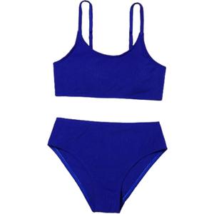 OYOANGLE Girls' Two Piece Swimsuit High Waist Bikini Set Solid Swimwear Bathing Suit (12 Years, Royal Blue)