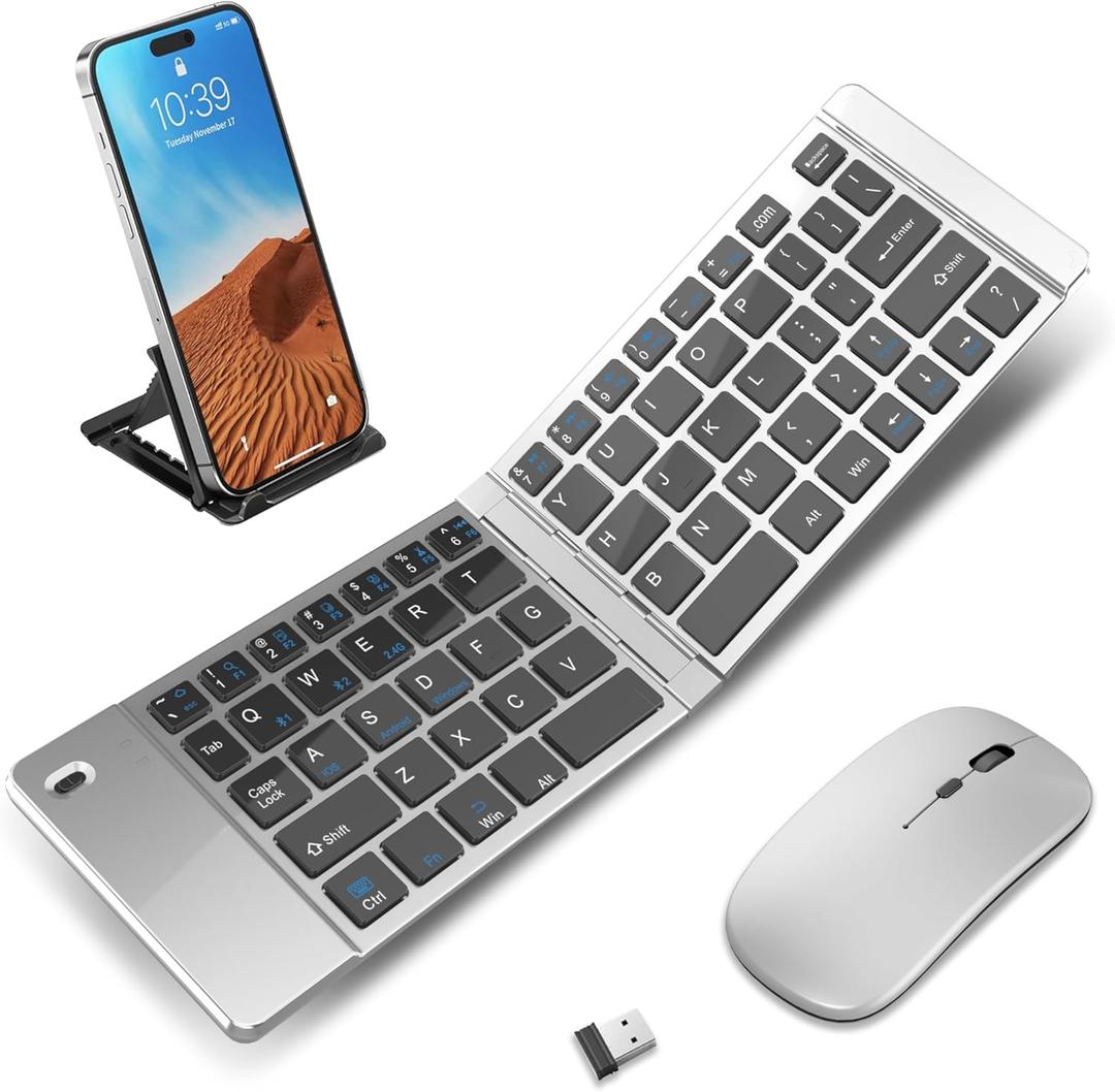 Wireless Foldable & Folding Keyboard and Mouse for iPad, Bluetooth Combo for Business & Travel, Portable Design Compatible with Windows, iOS, Android Tablets, Smartphones, and Laptops