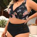 Yonique Womens Plus Size Bikini High Waisted Swimsuits Two Piece Bathing Suits Tummy Control Swimwear, 22w (Black)