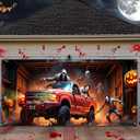 Scary Halloween Garage Door Cover 7x16 for 2 Doors, Halloween Garage Banner for Indoor Outdoor Parties & Photography Background, Grim Reaper Backdrop for Yard, Hallway, Fence Decor